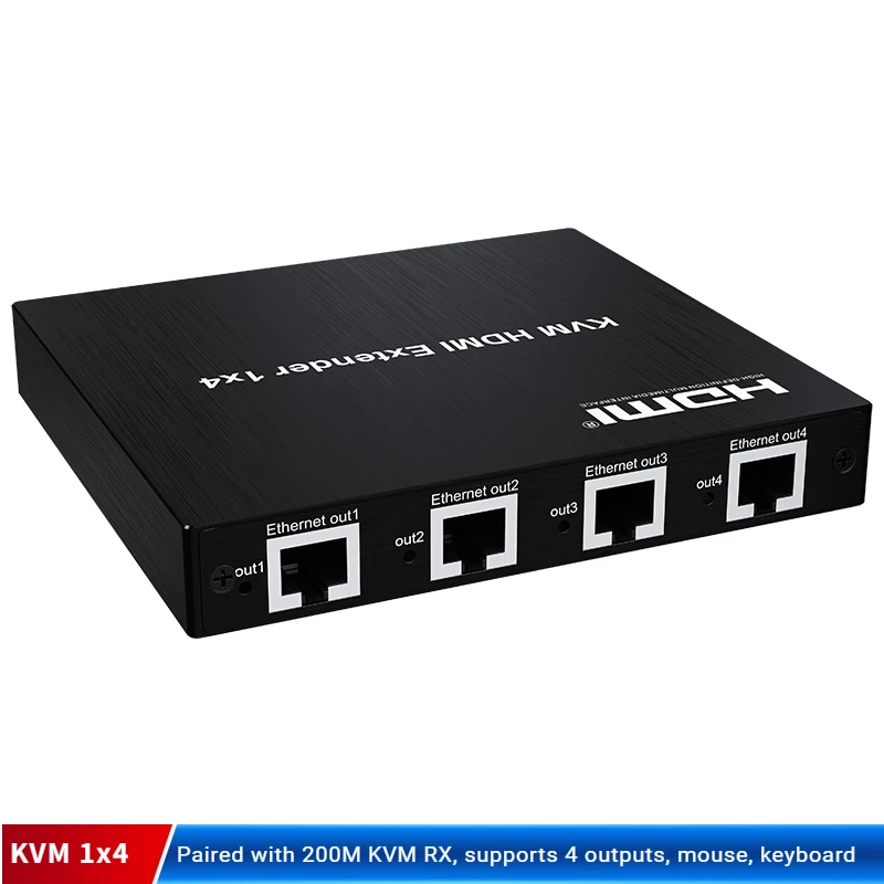 1x4 HDMI KVM Extender 1 in 4 out over Rj45 CAT5e CAT6 Cable 200M 1080P HDMI Splitter Extender Video Ethernet Transmitter for PC