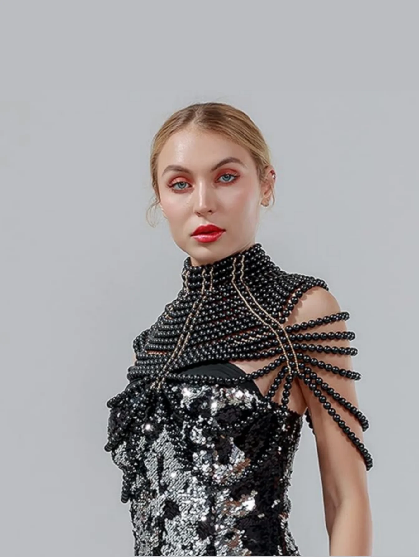 1 قطعة الصناعة الثقيلة متعددة الطبقات المرأة فو اللؤلؤ شال ، أنيقة المنسوجة يدويا سلسلة عنق قلادة ، فستان الزفاف التبعي ، Suita #4