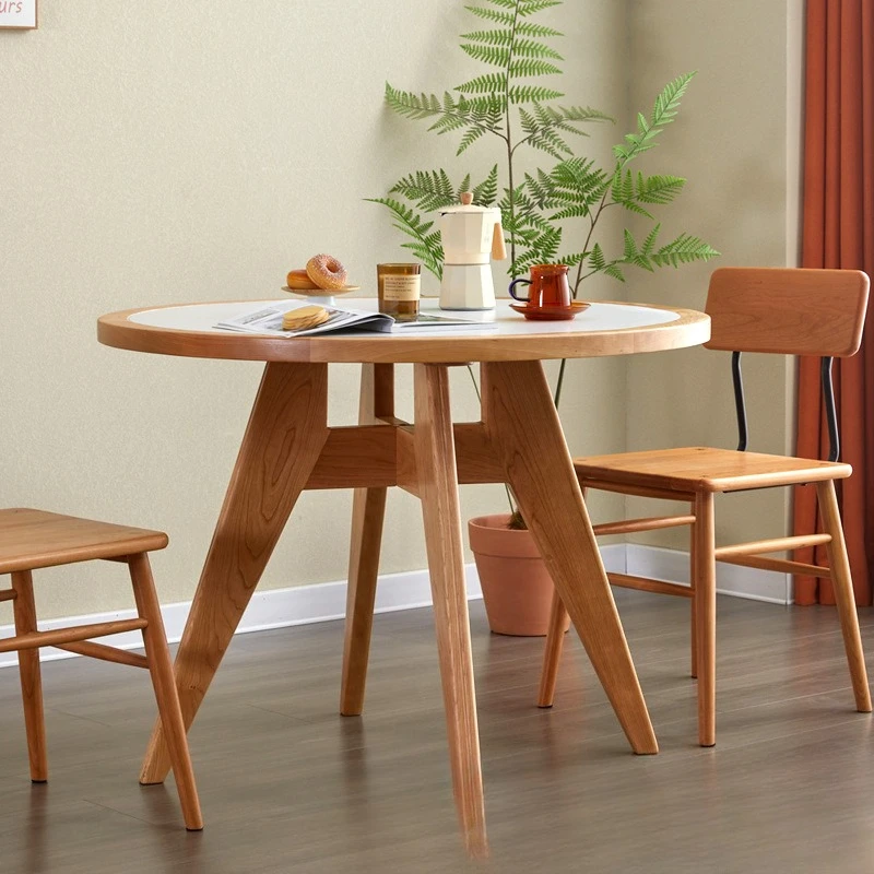 Slate round table solid wood dining table, Nordic waterproof