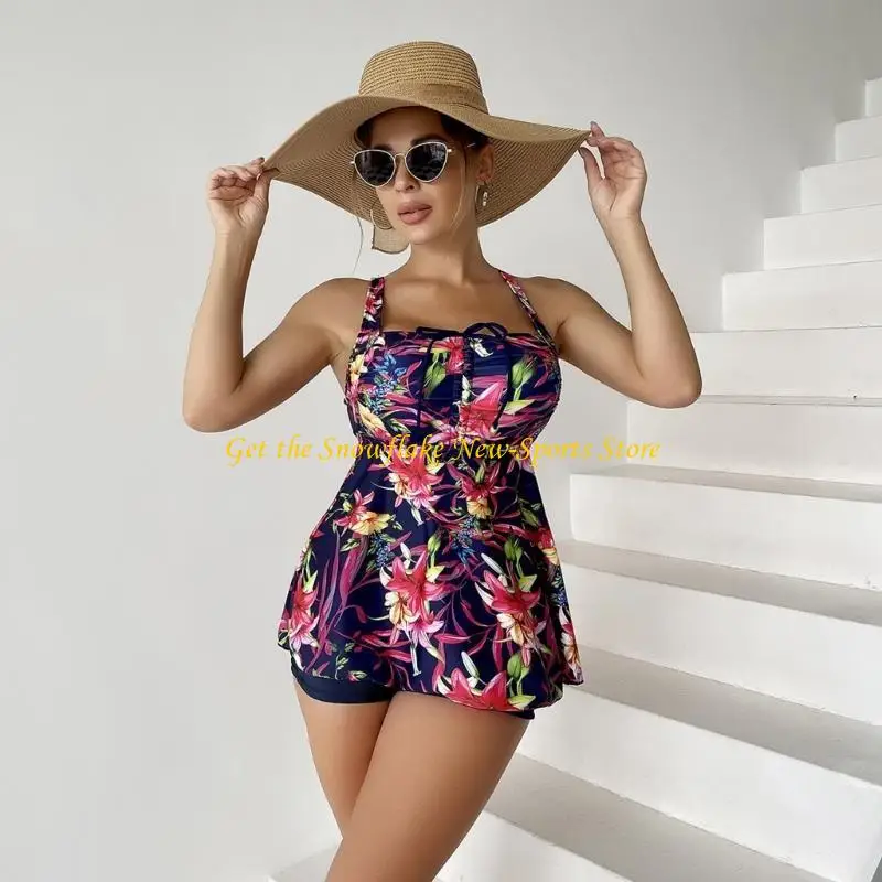 E56D 2 pezzi / set costumi da bagno Tankini per donna costumi da bagno retrò costumi da bagno modesti canottiere sportive con da