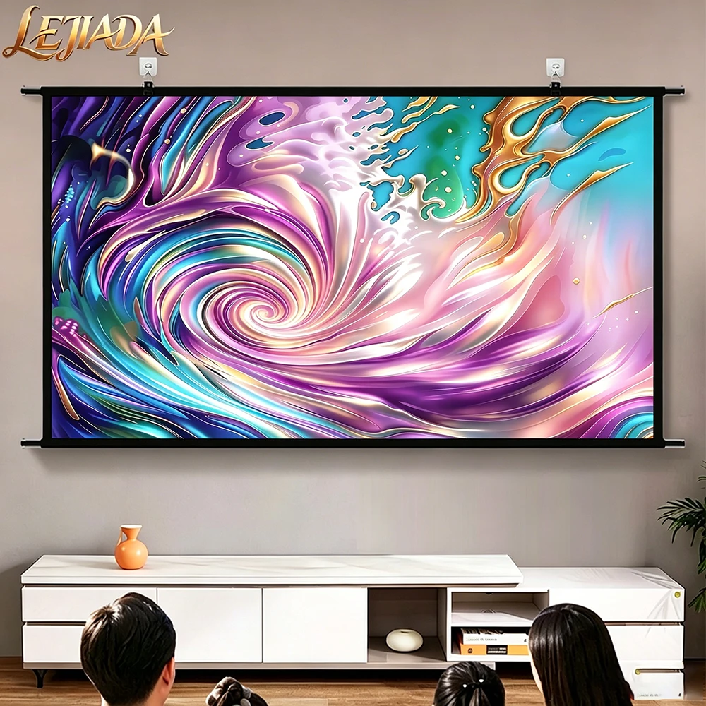 

LEJIADA 100inch New 16:9 Anti-light Thick 4KHD Projector Screen No-dril Wall-mounted Home Projection Screen 30° Viewing Effect