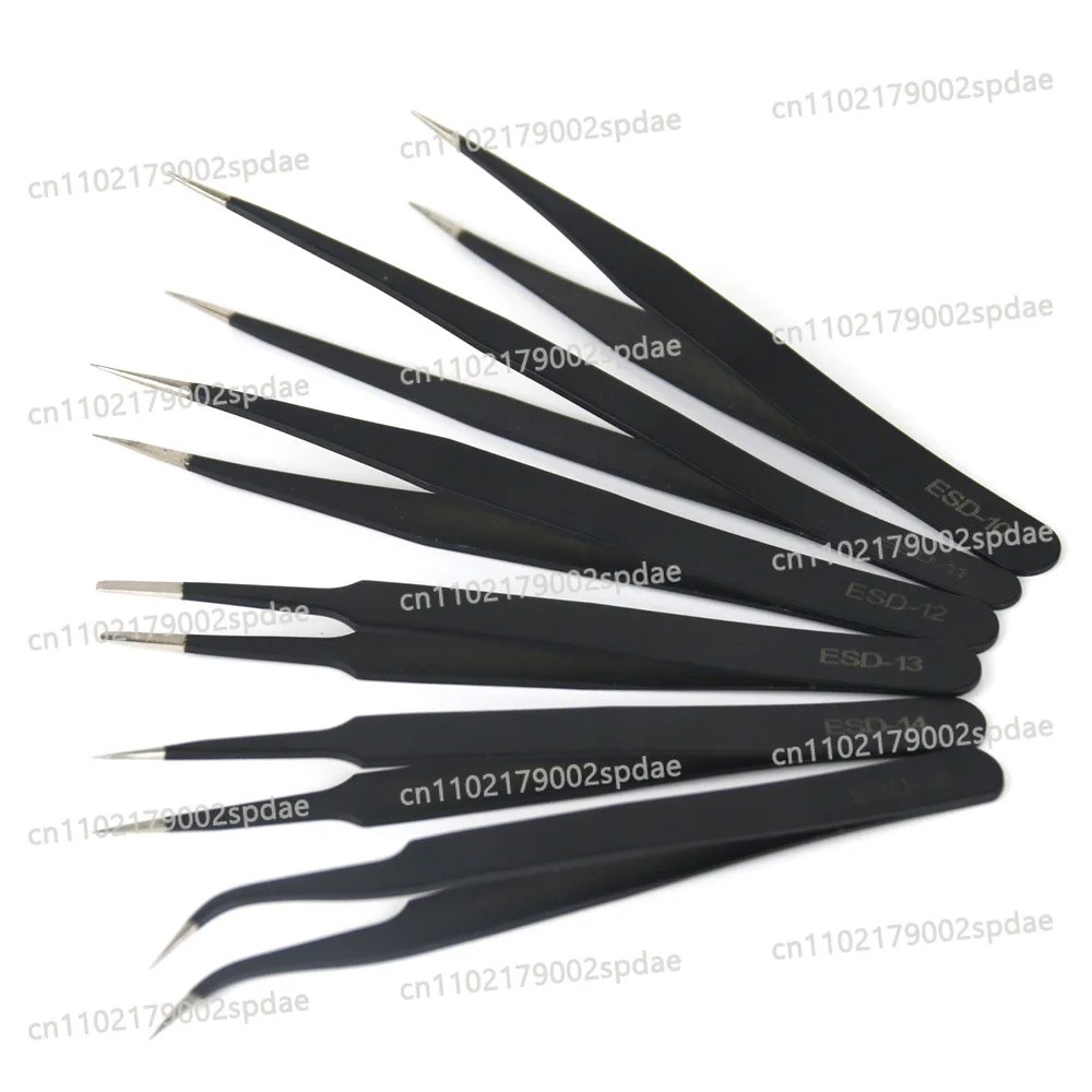 Anti-static ESD 10-15 Stainless Steel Tweezers Maintenance Tools Industrial Precision Curved Straight Tweezers BGA Repair Tools