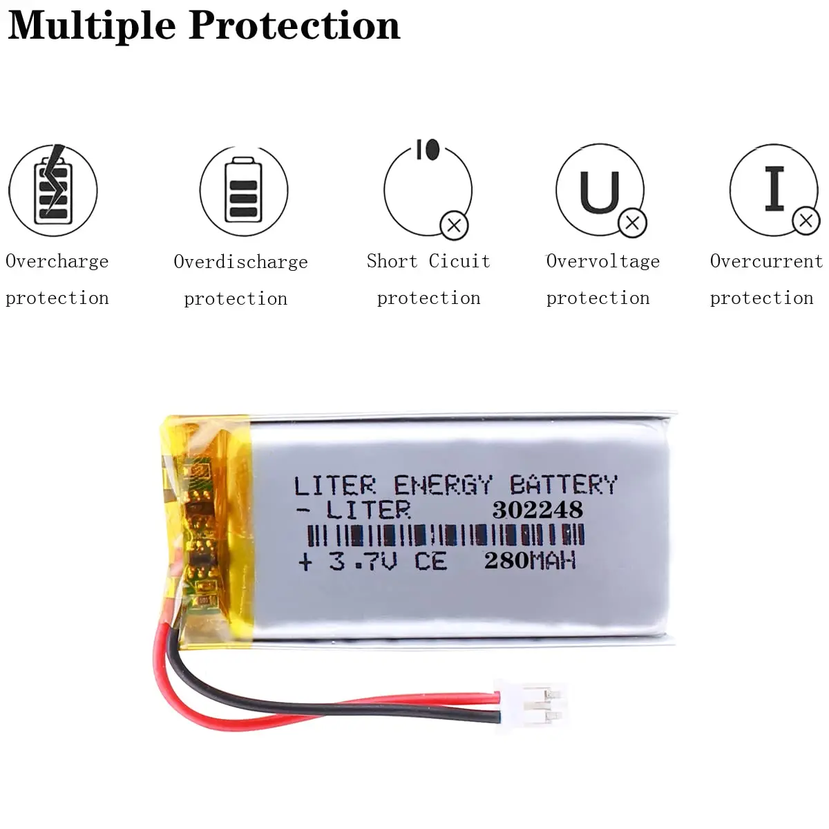 Liter 3,7V 280mAh 302248   Lipo-Akku JST 2,0 mm Anschluss für Router Walkman Bluetooth-Headset Bluetooth-Lautsprecher