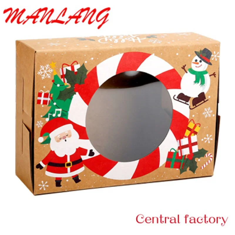 Custom  Merry Decoration Candy Box Custom Folding Storage Gift Boxes Kraft Baking Paper Boxes With Window