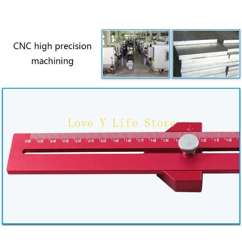 L74C مسطرة كتابة عملية من النوع T من سبائك الألومنيوم رسم خطي 45/90 درجة قياس الثقب لتحديد المواقع أدوات النجارة