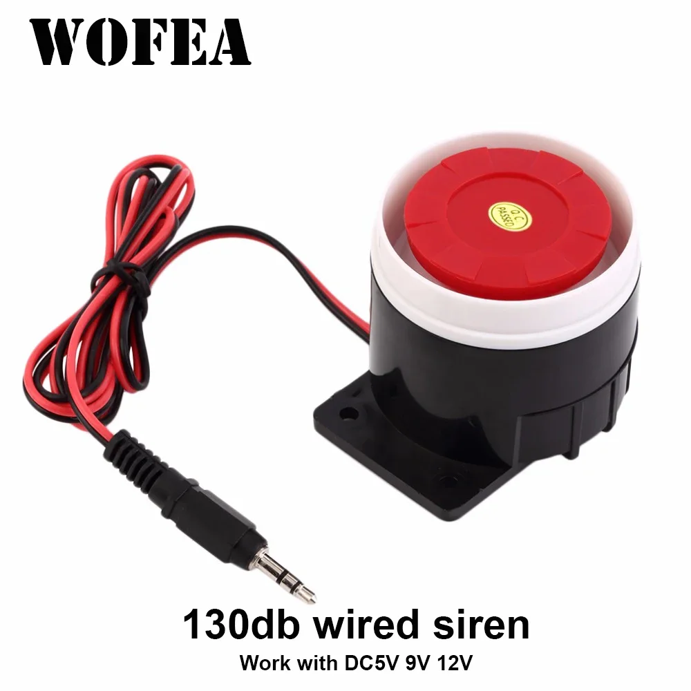 

Проводная мини-сирена WOFEA 130 дБ для систем сигнализации, работает от DC5V, 9V, 12V