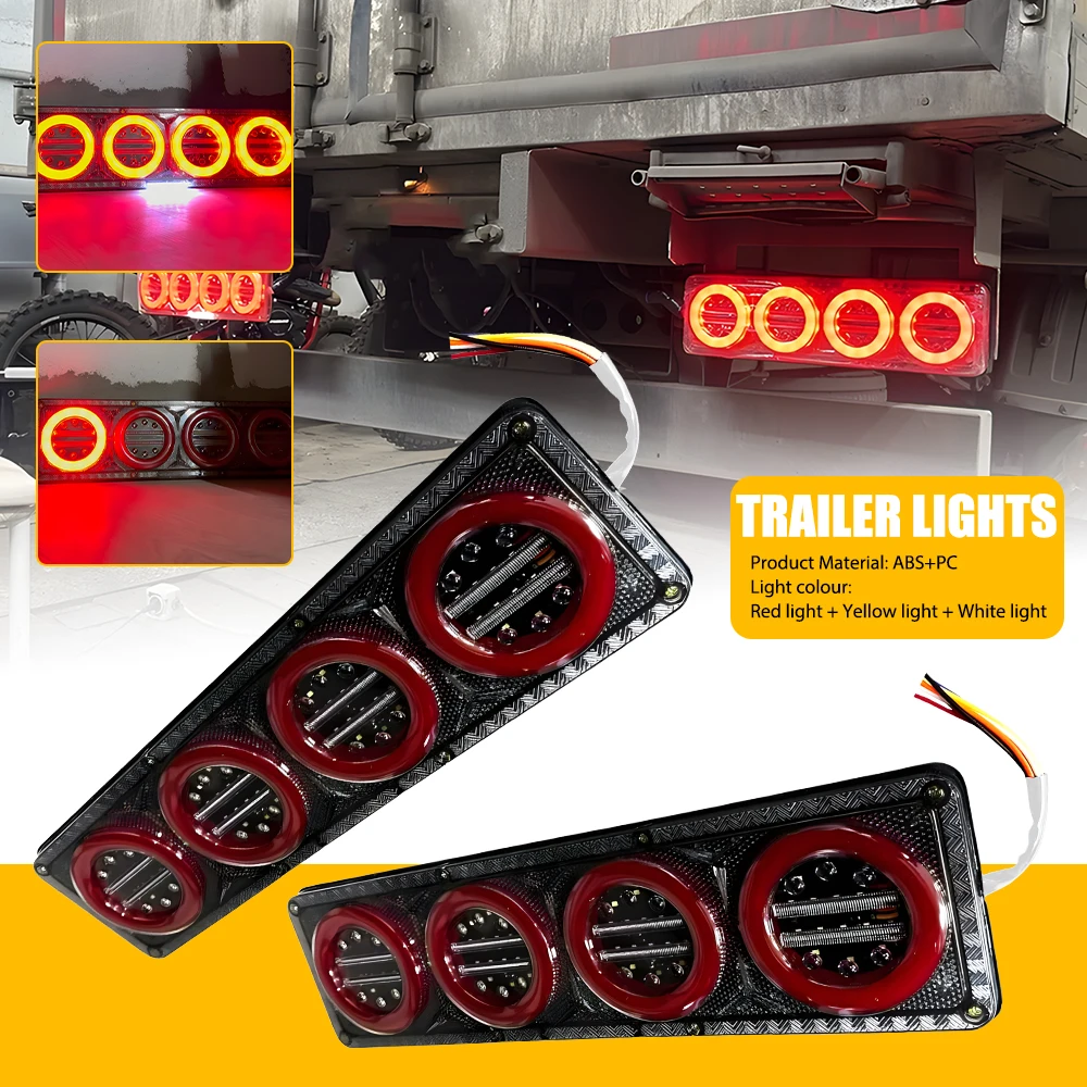 

2 шт. AUXITO 465 мм светодиодные красные + янтарные + белые задние фонари, стоп-сигнал, указатель поворота для 12-24 В, грузовиков, прицепов, автобусов UTE