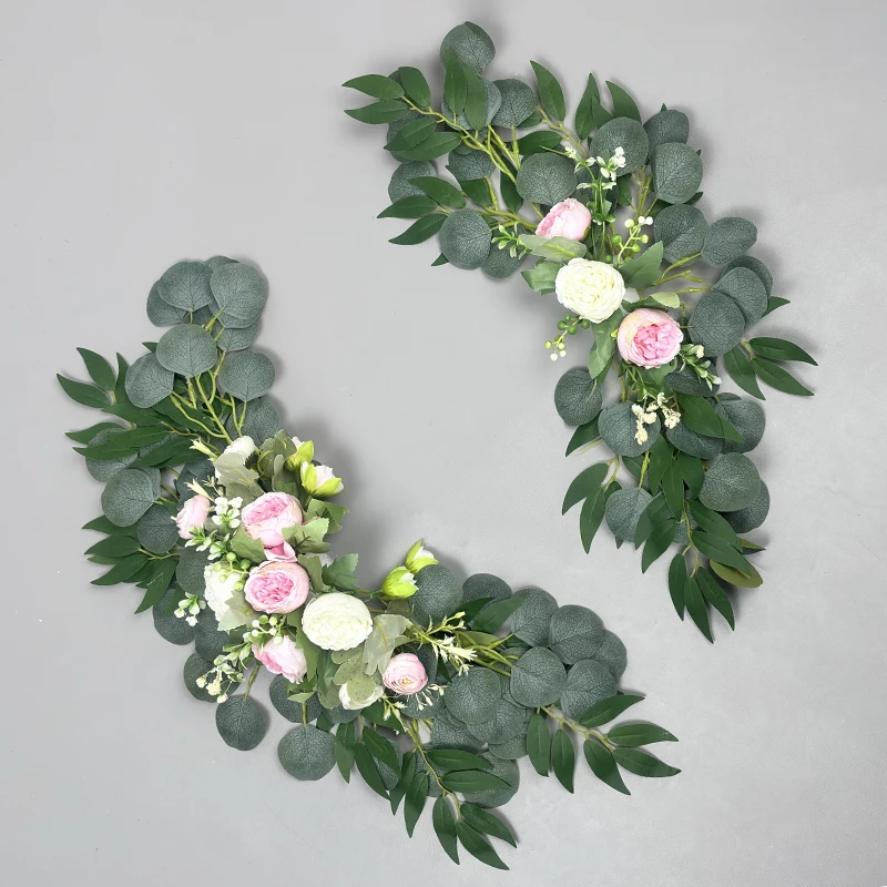 2pcs Artificial Floral Swag Hanging Artificial Wedding Arch Flowers Wedding Welcome Sign for Front Door  Party Ceremony Decor