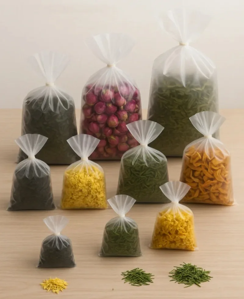 

100PCS Gold Tied Plastic Bags - Open Top Storage Pouches for Candy, Tea, Snacks, Dates, Nuts, and DIY Crafts Dates Nuts Storage