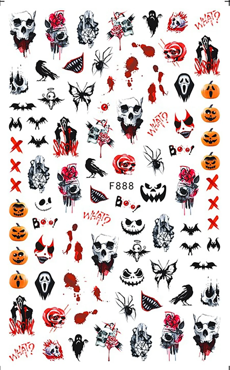 3D Skull Pumpkin Head Bat Nail Stickers Nail Supplies Nail Sliders Halloween Stickers Nail Decorations Nail Decals