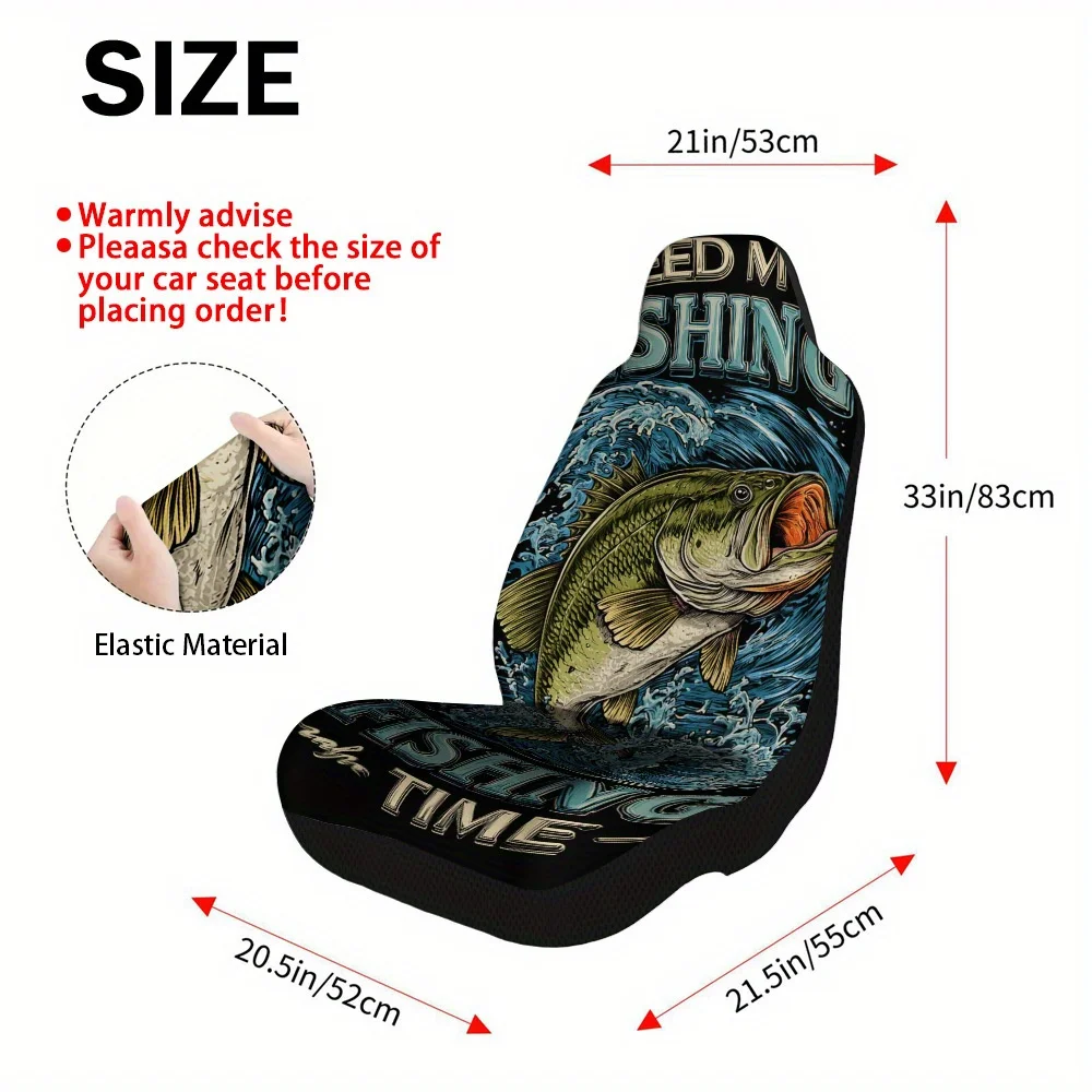 2pcs Fishing Adventure Splash Print Car Seat Covers – Front Seat Protectors For Cars, SUVs & Sedans, Durable & Stylish Design,