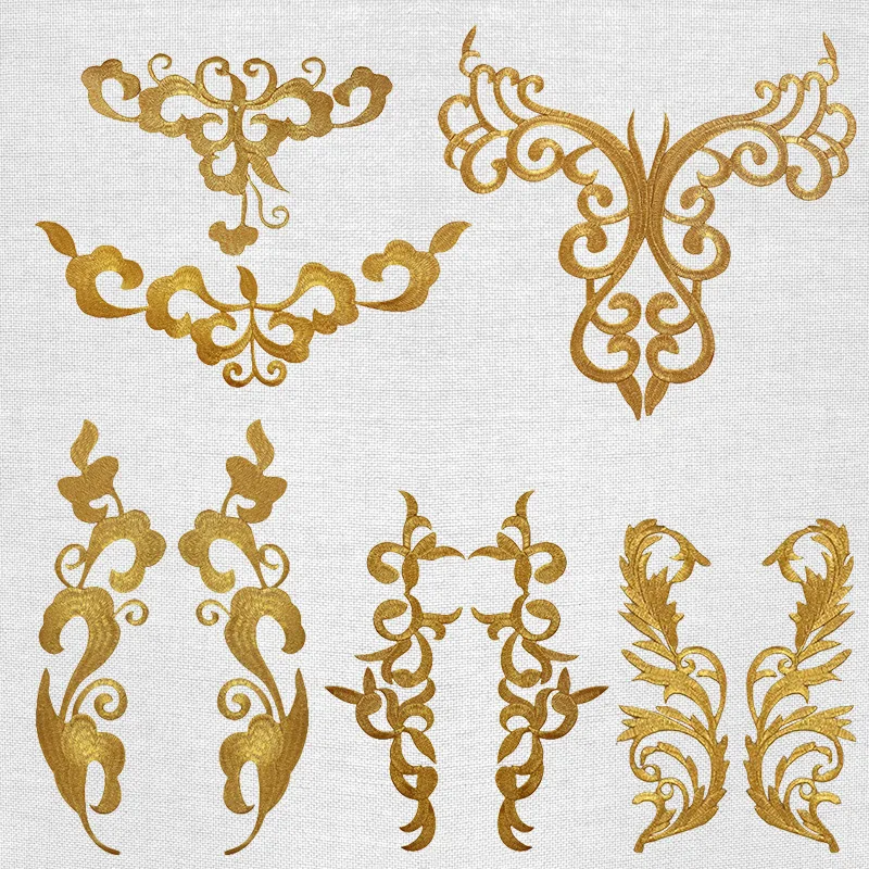 1PC Embroidery Gold Silver Applique Lace Fabric Gown Collar Sew Iron On Patch Noble For Wedding Clothes Dress Decor DIY Crafts