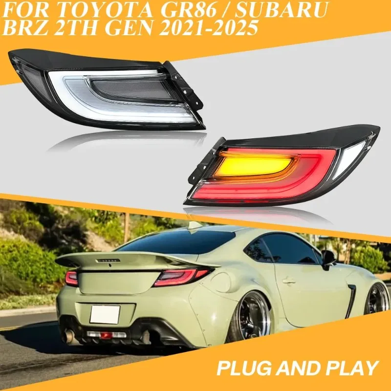 

For Toyota GR86 Subaru BRZ ZN8 ZD8 2022-2024 LED Tail Lights Pair Smoke Rear Lamps with Sequential Turn Signal