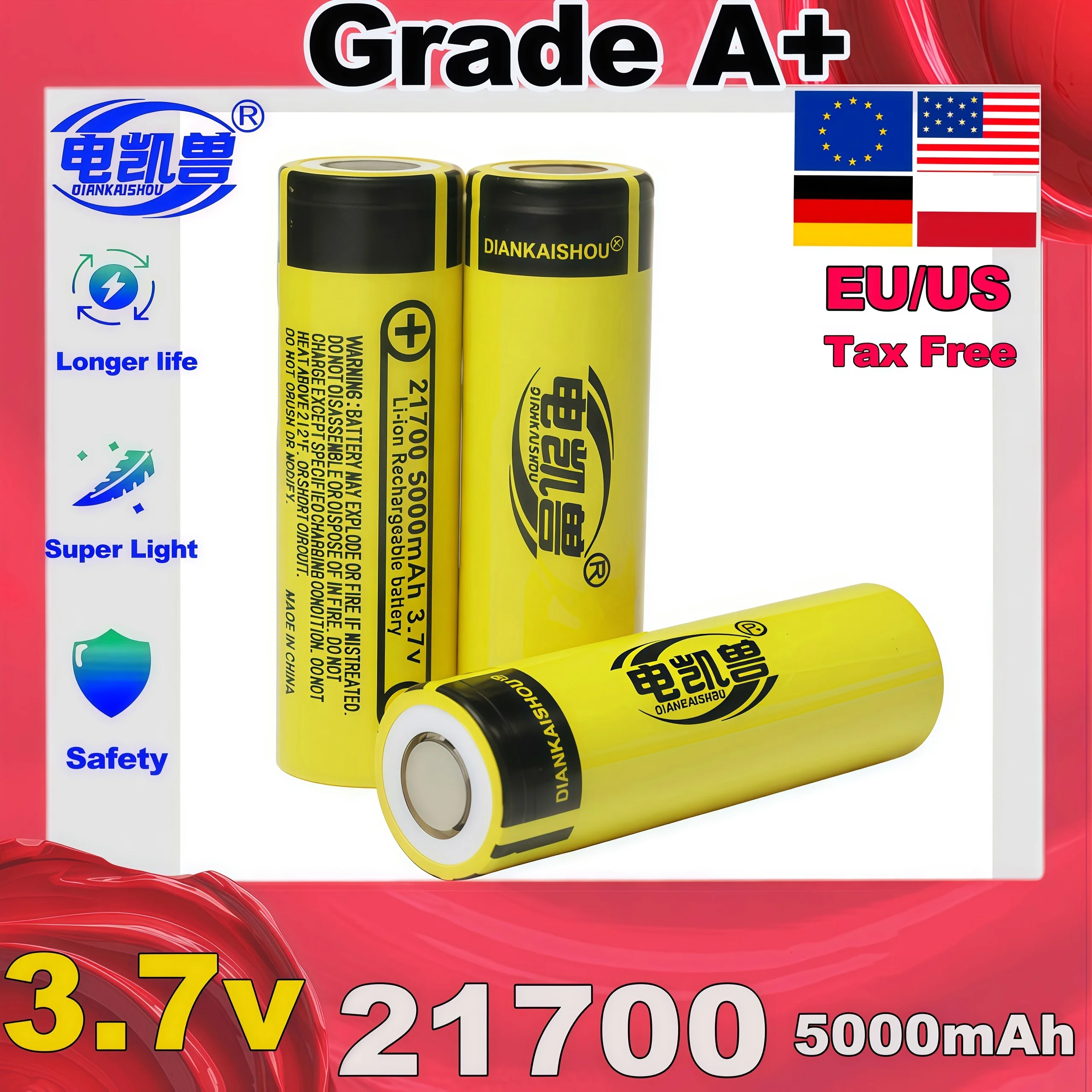 

Original 4-100PCS 21700 5000mAh Li-lon 3.7V Rechargeable Battery Max 45A Continuous Discharge Racing Model Battery For Samsung