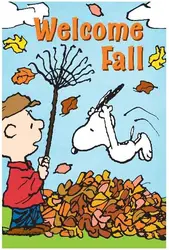 Flagology.com, PEANUTS® Fall Leaf Pile Plunge – Garden Flag 12.5