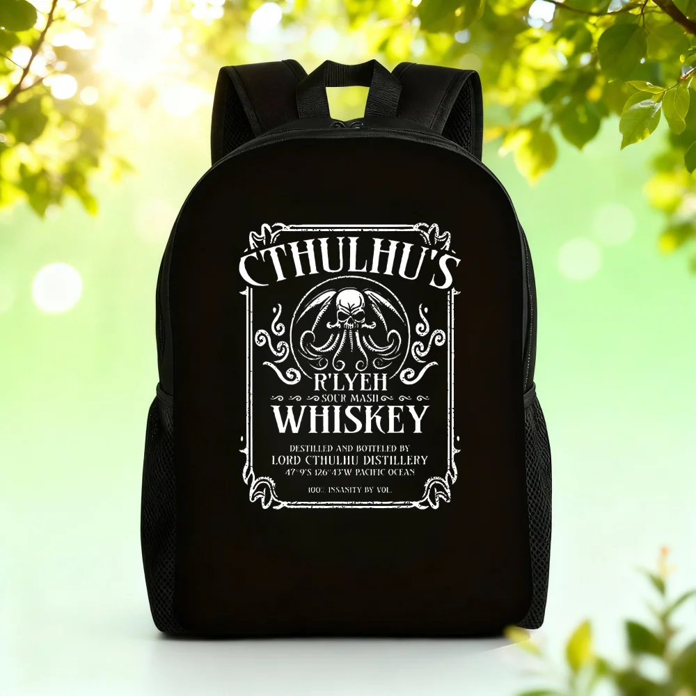 

Ladies Cthulhu R'lyeh Whiskey Label Large Capacity College Style Backpack, Lightweight Adjustable Shoulder Strap, Polyester