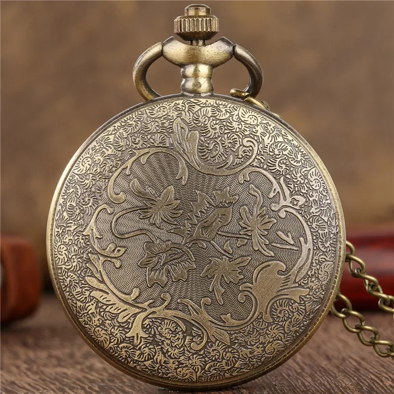 Bronze Engraved Constellation Full Hunter Antique Quartz Pocket Watch for Men Women Necklace Pendant Chain Collectable Timepiece