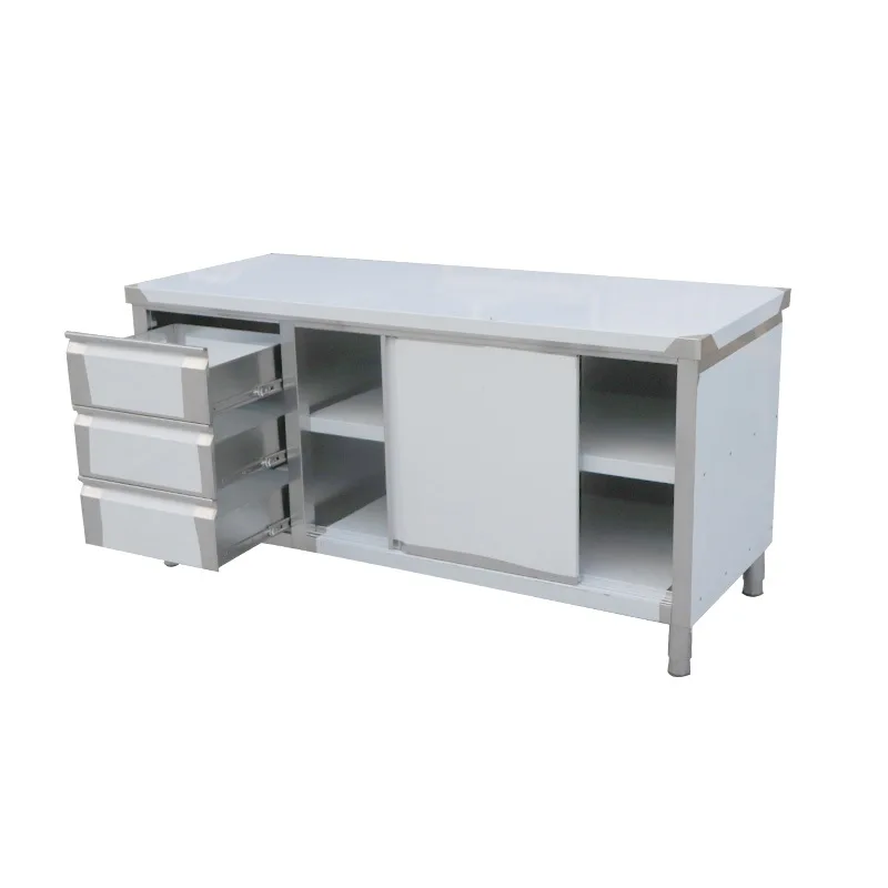 Stainless steel drawer workbench kitchen console with sliding door with drawer locker