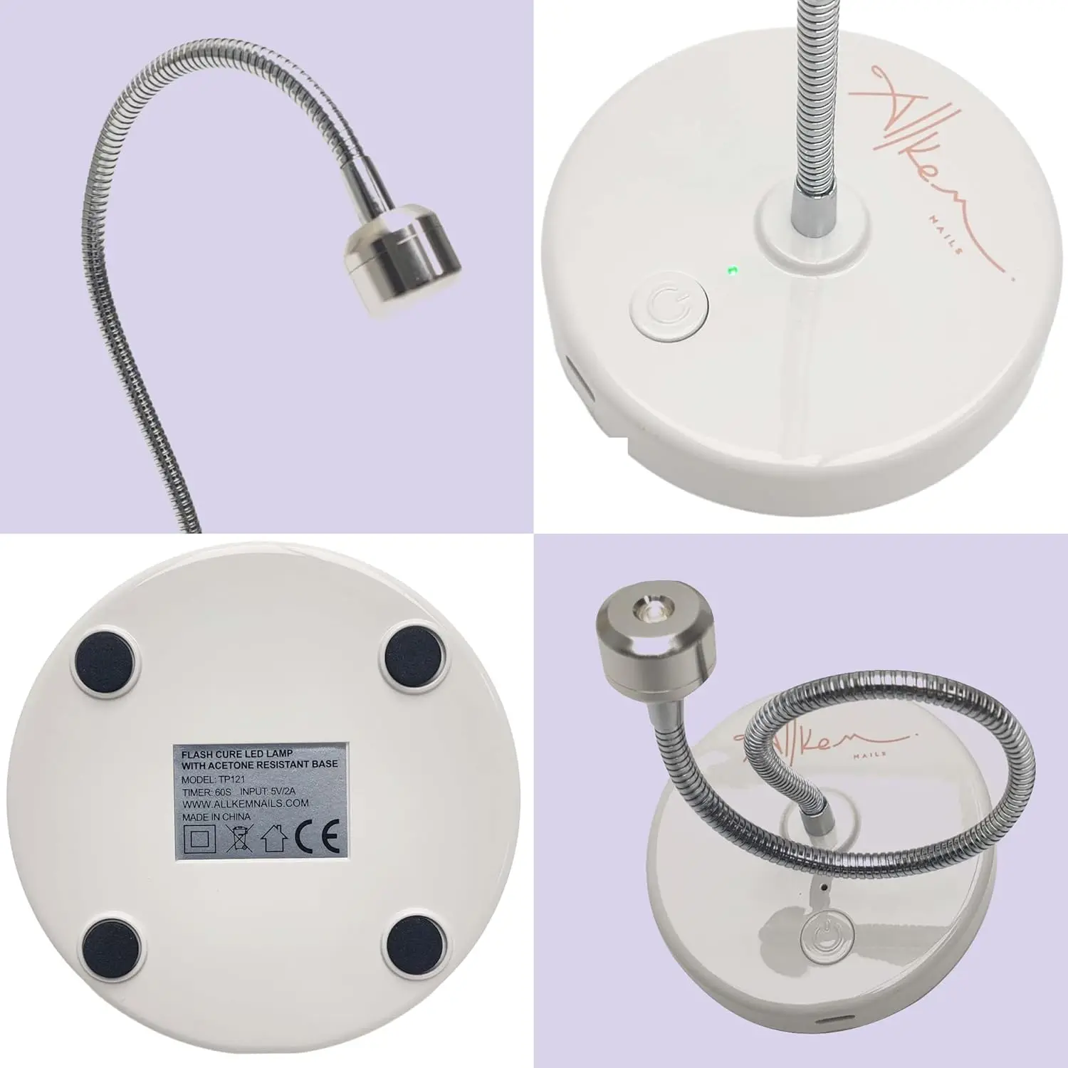 مصباح فلاش كير للأشعة فوق البنفسجية - مصباح جل LED معقوفة - قابل لإعادة الشحن، 3 وات، فضي