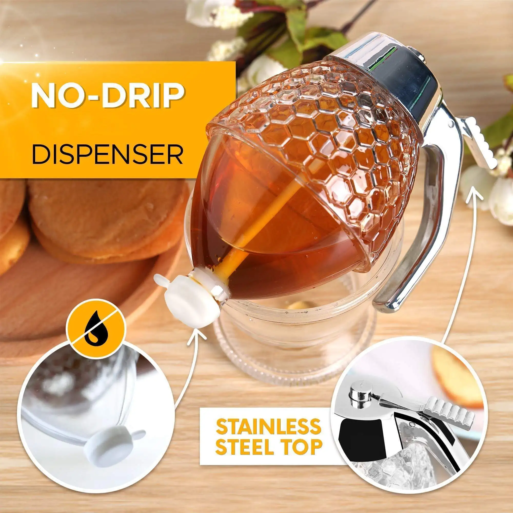 Squeeze Bottle Honey Jar Container Bee Drip Dispenser Kettle Storage Pot Stand Holder Juice Syrup Cup Home Kitchen Accessories