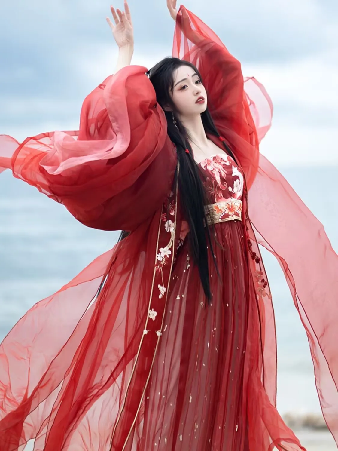 Hanfu 드레스 여성 중국어 빨간색 수 놓은 Hanfu 드레스 여성 할로윈 무대 공연 코스프레 의상 파티 복장 Hanfu Suit