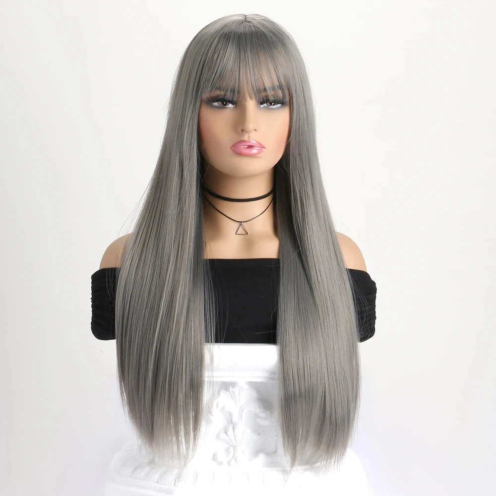 Meistverkaufte 26-Zoll-Synthetikperücke für langes glattes Haar für Halloween-Cosplay, Alltagsperücke, hitzebeständiges Haaraccessoire. – Detail 14
