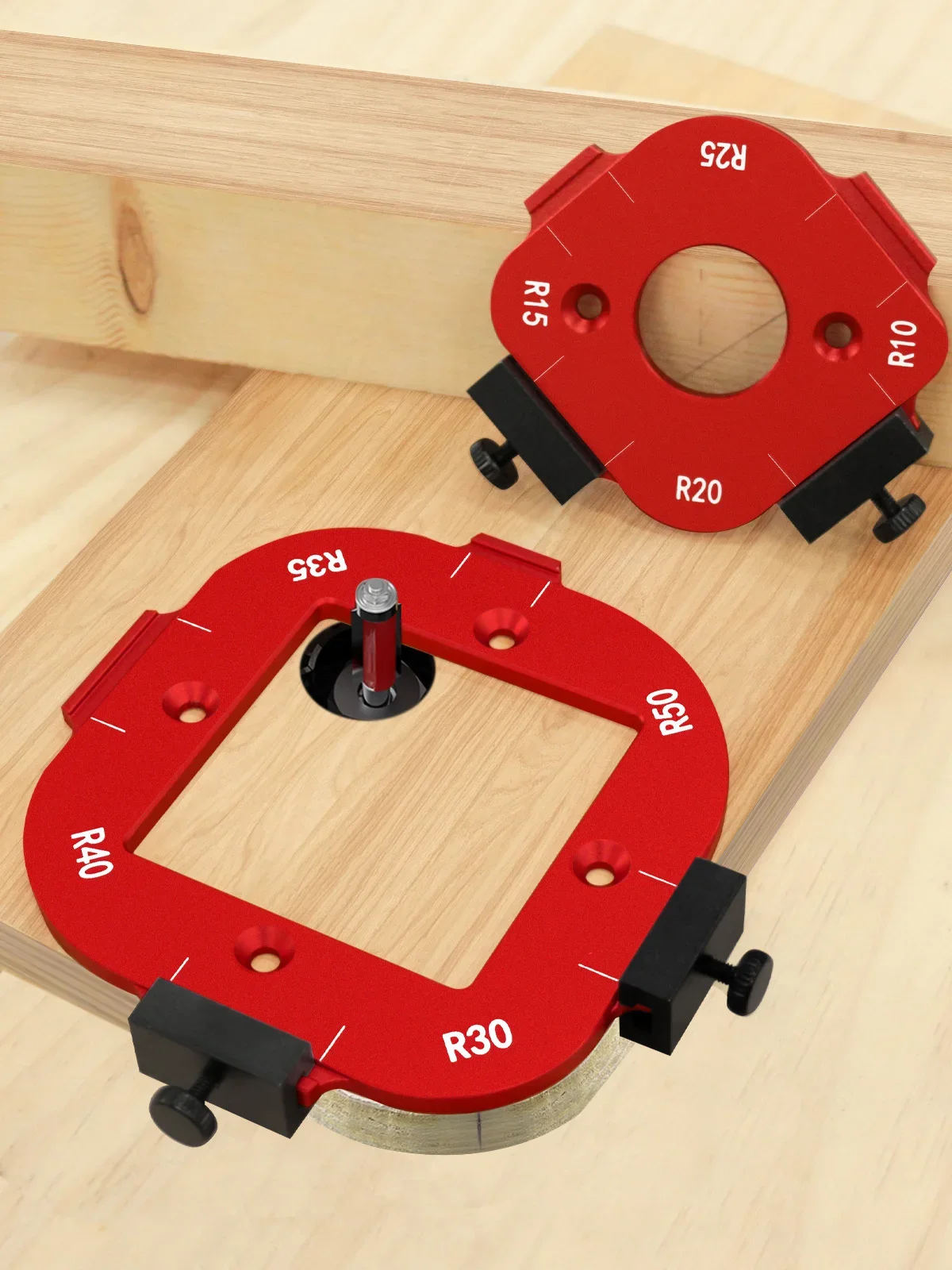 Schablonen-Set mit runden Ecken aus Aluminium – Frästischvorrichtung für die Holzbearbeitung, Bogenschneidhilfe mit abnehmbarem Clip, Größen R10-R50 – Detail 1
