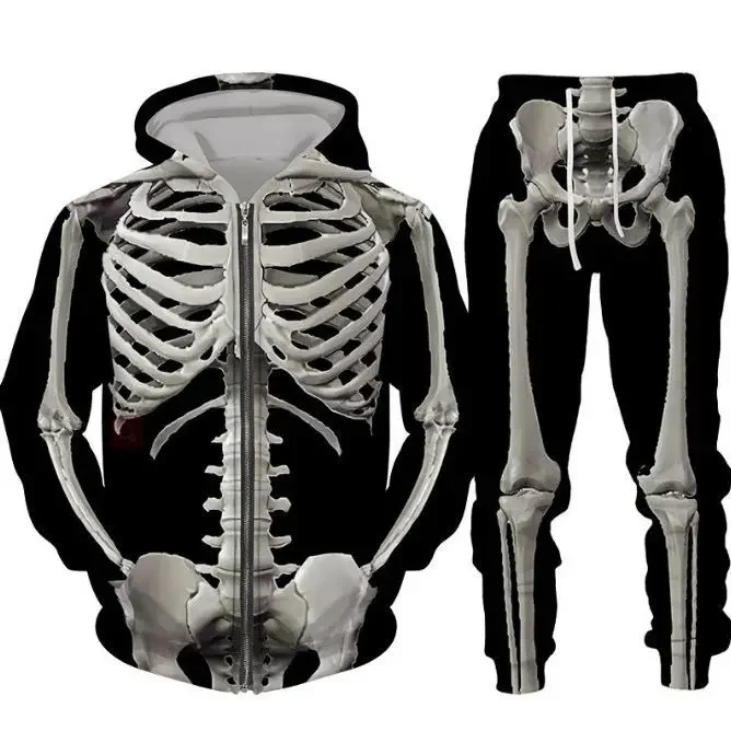 Men's Halloween 3D Skeleton Tracksuit Set - Functional Sportswear for Running & Gym Workouts