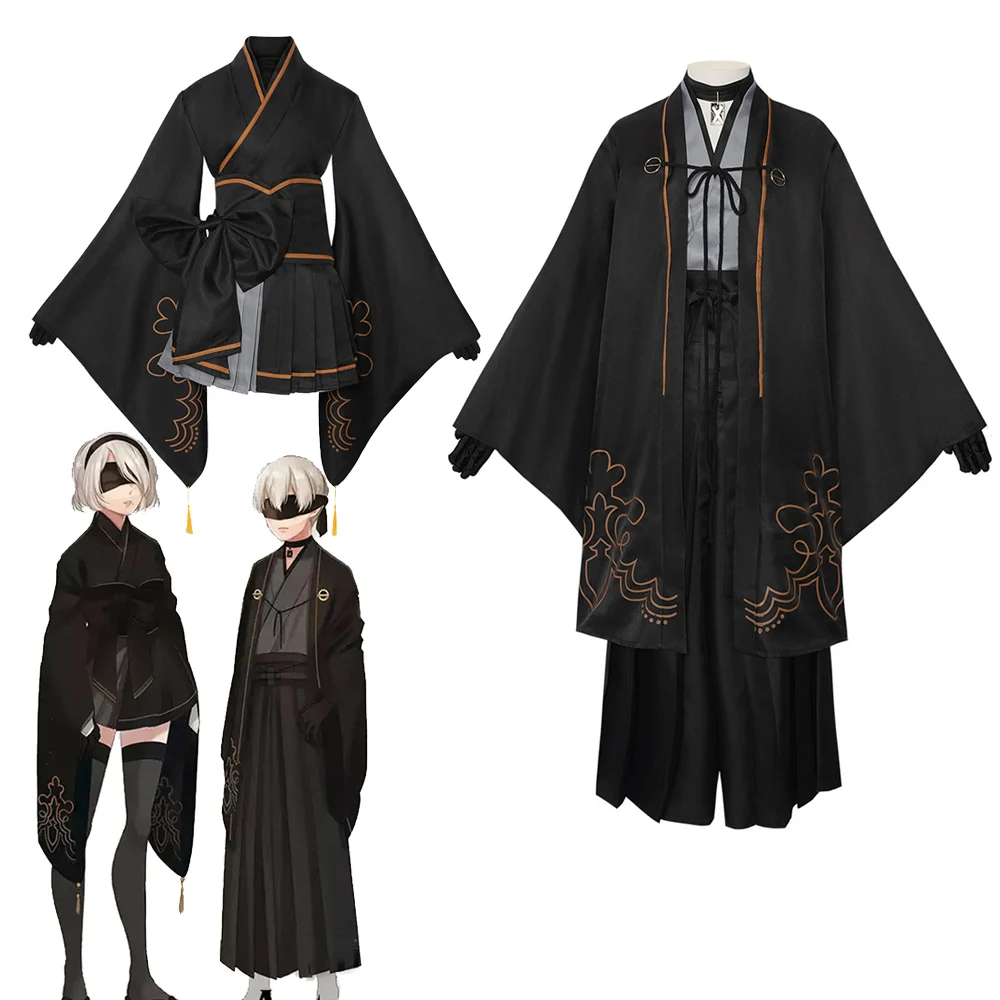 

Nier Automata Yorha 2B 9S Cosplay Costume Women Men Anime Cosplay Clothes Kimono Holloween Party Cool Black Uniforms DOUJIN Suit