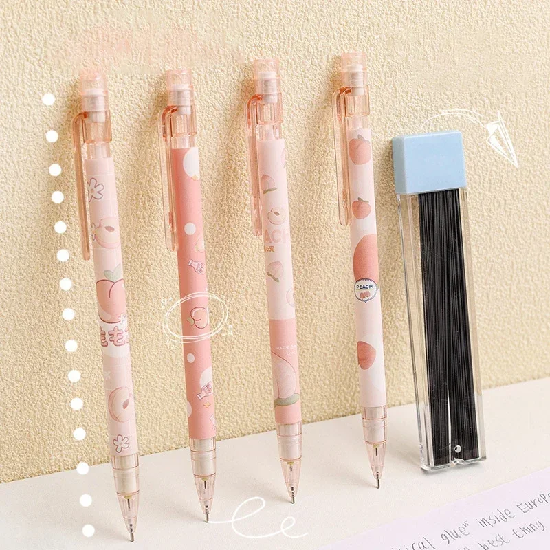 2pcs/set 0.5mm Mechanical Pencils Kawaii Peach Automatic Pencils for Students Korean Stationery Office Cute School Supplies