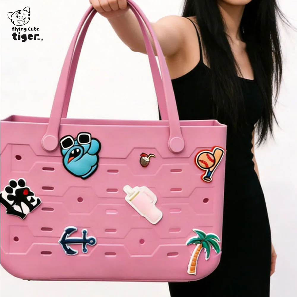 Neue, einfarbige Strandtasche aus EVA-Material, Schwimmtasche, farbenfroher Einkaufskorb, Campingtasche für den Außenbereich, große Tragetasche. – Detail 5