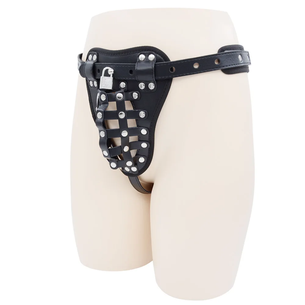 Male Chastity Belt Devices Harness with Lock Cock for Men Adult Men's Bondage Leather Chastity Lock Pants Underwear Sex Toy view 3