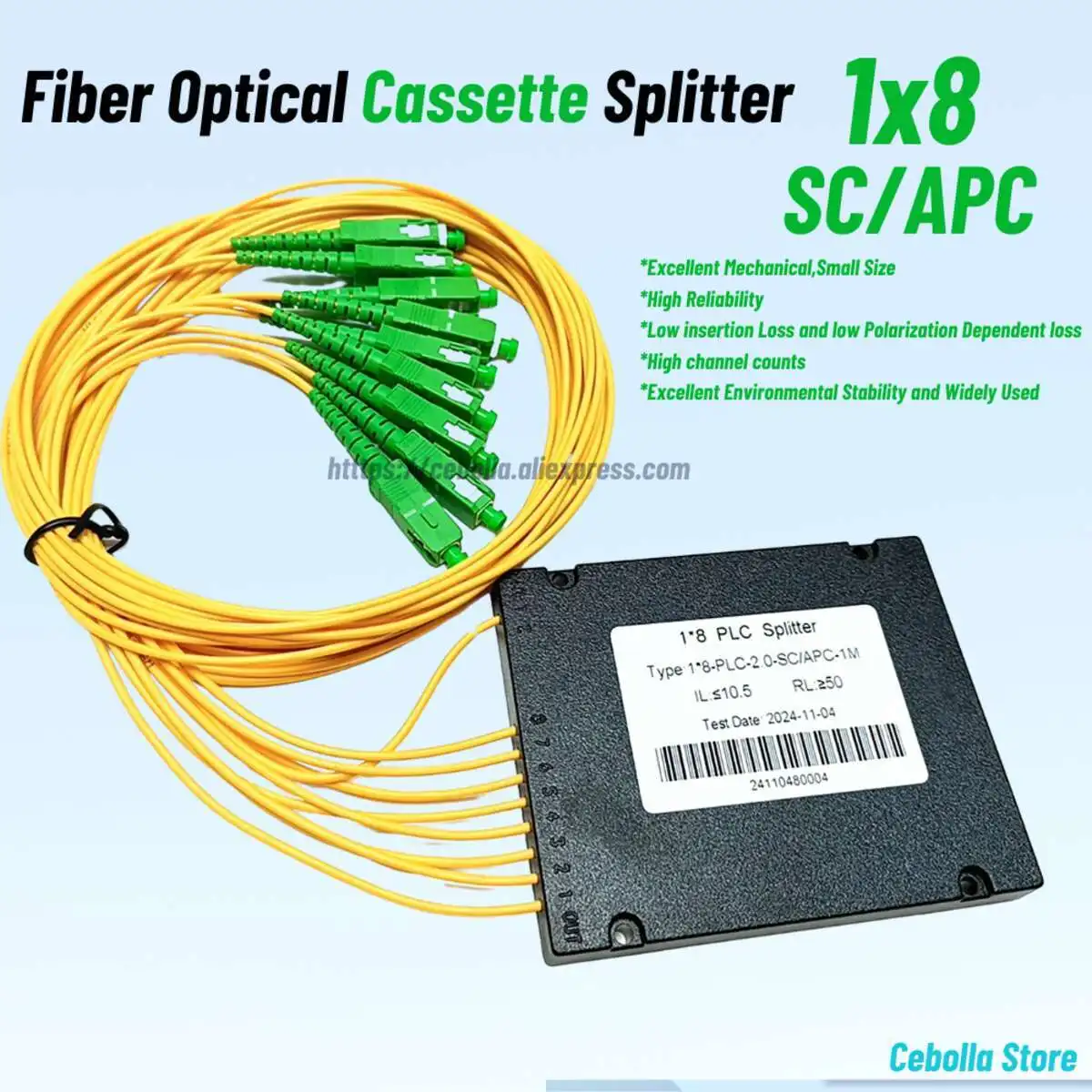 1X8 SC/APC PLC 0.9mm 1m SC/APC Fiber Optic Splitter SM Single Mode G657A1 PVC FTTH Fiber Optical Splitter