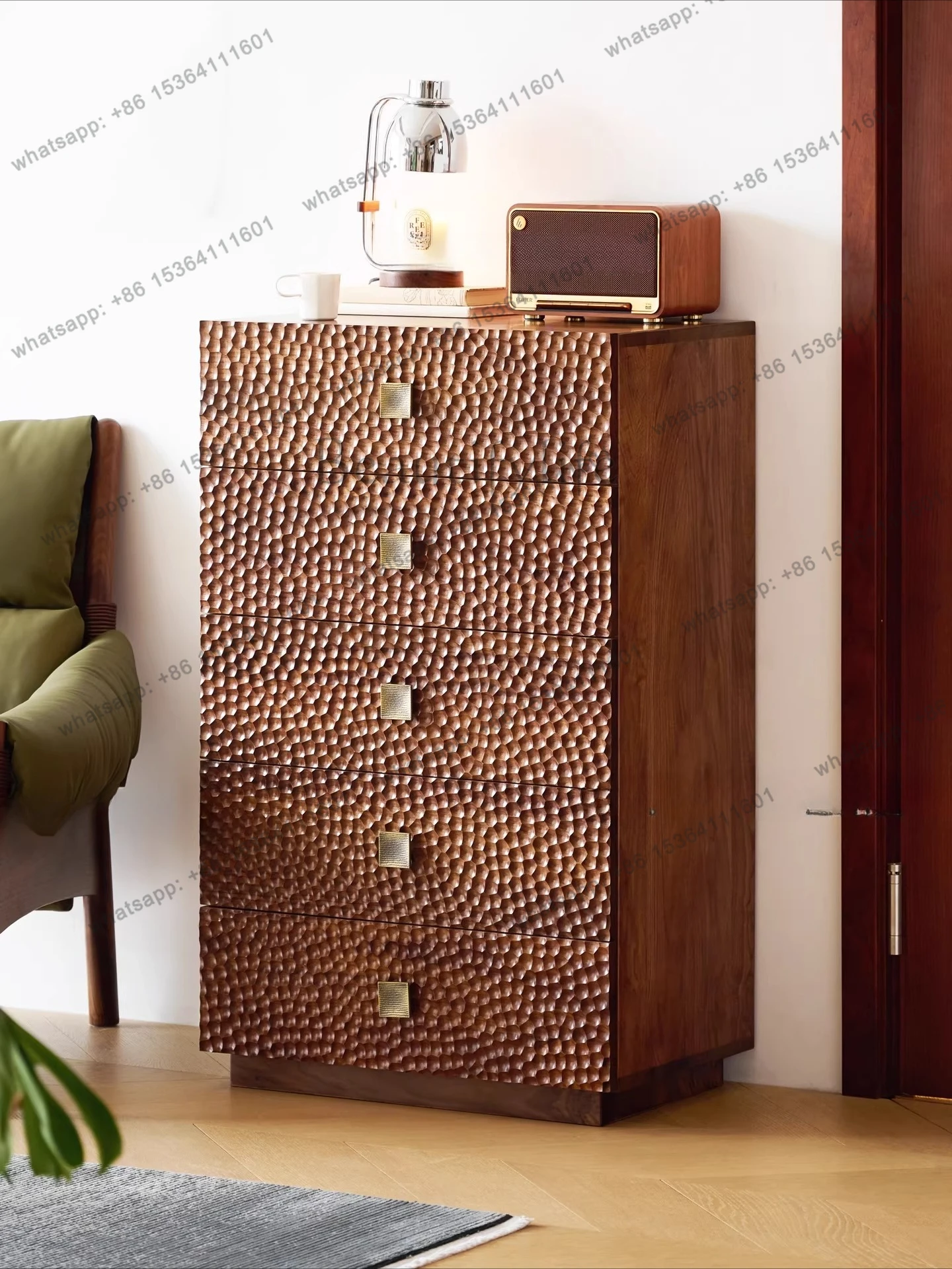 North American black walnut chest of drawers vintage solid wood drawers living room wall storage cabinet designer model