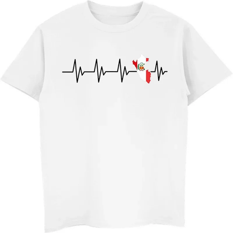 Peru Heartbeat Map T-shirt Men Summer Short Sleeve Cotton T Shirts Fashion Hip Hop Tees Tops Harajuku Streetwear