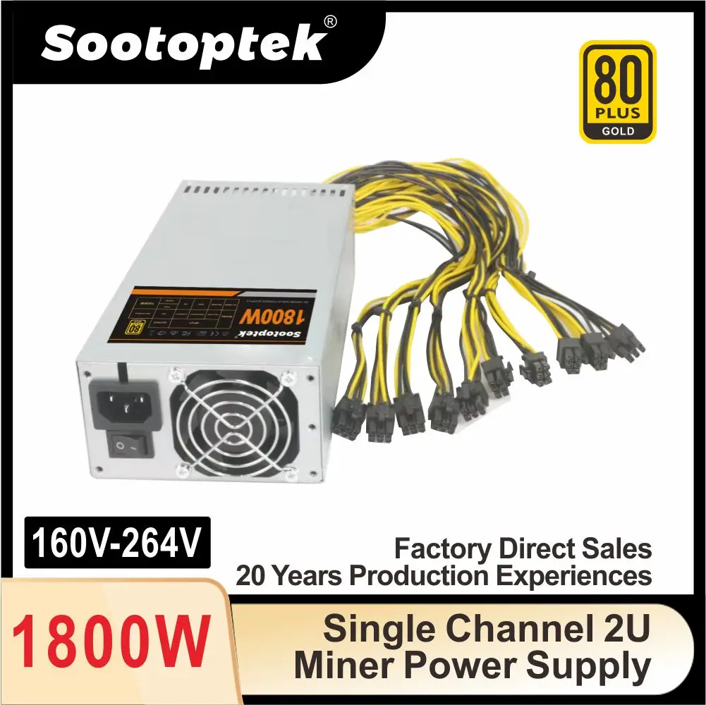 2u 1800w com 10 * 6pin 160v-264v especializado para o caso do equipamento de gpu com gpu 10 placas gráficas servidor de energia de mineração