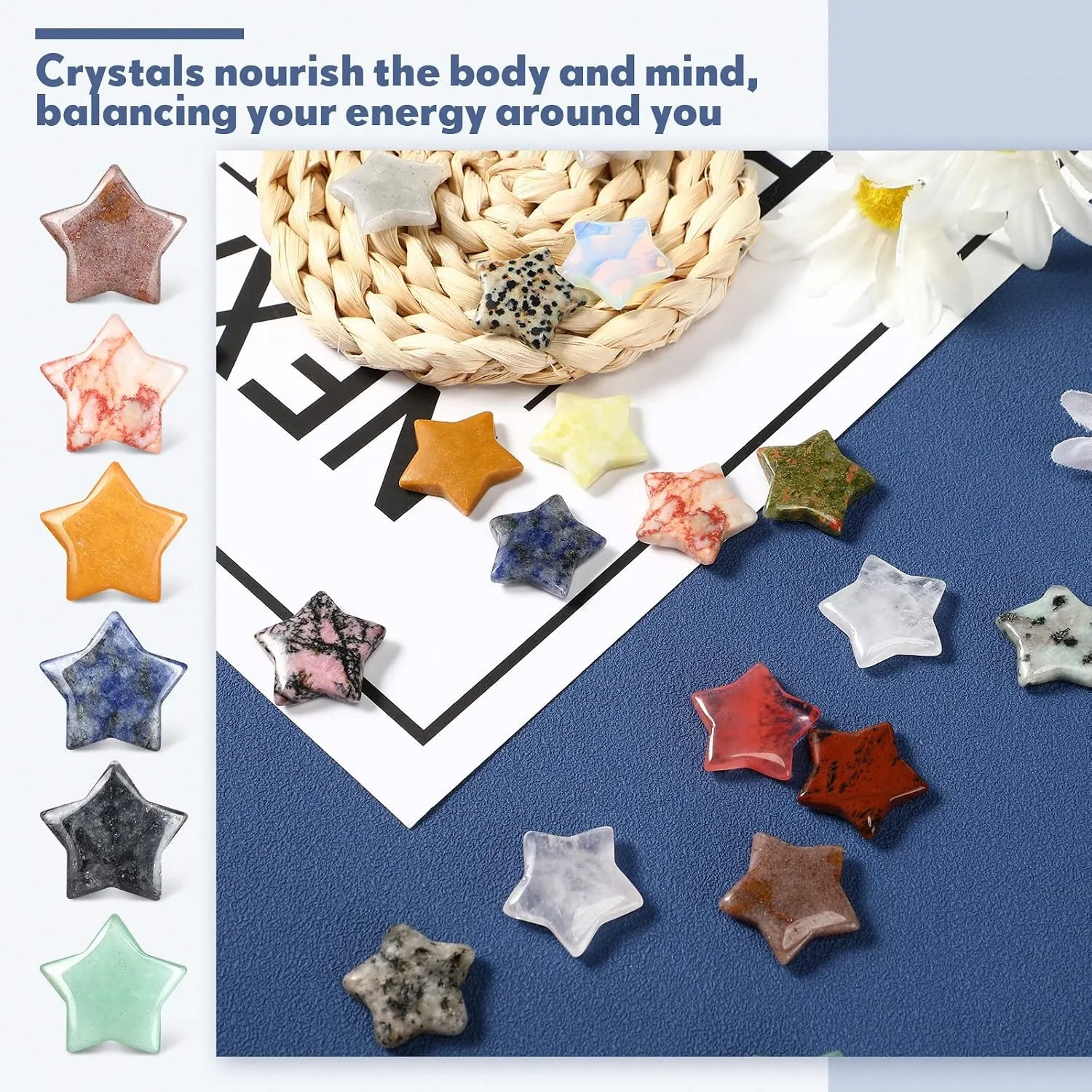 20 Stück sternförmige Kristall-Mini-Taschensteine aus Quarz, Hexenzubehör, Dekoration, Meditation, Energieausgleich – Detail 4