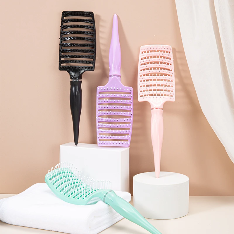 

Candy Color Curved Vent Detangling Comb for Hair Scalp Hollow Anti-static Heat Massage Hairbrush Barber Salon Hair Styling Tool