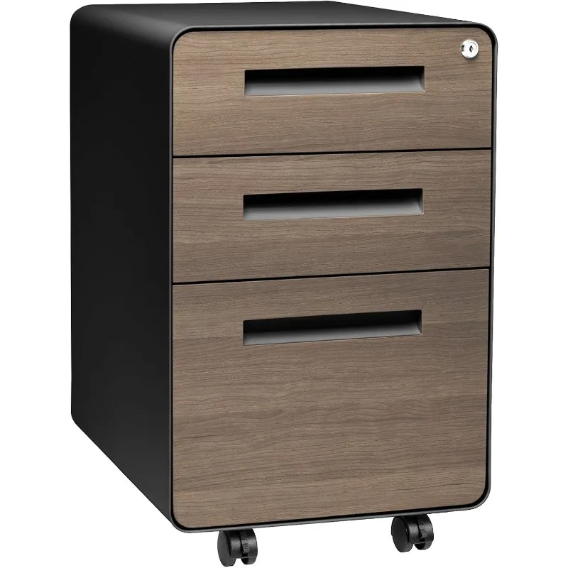 Stockpile 3 Drawer File Cabinet with Lock - Under Desk Metal File Cabinet, Legal/Letter Folders, Rollers and Fixed Legs