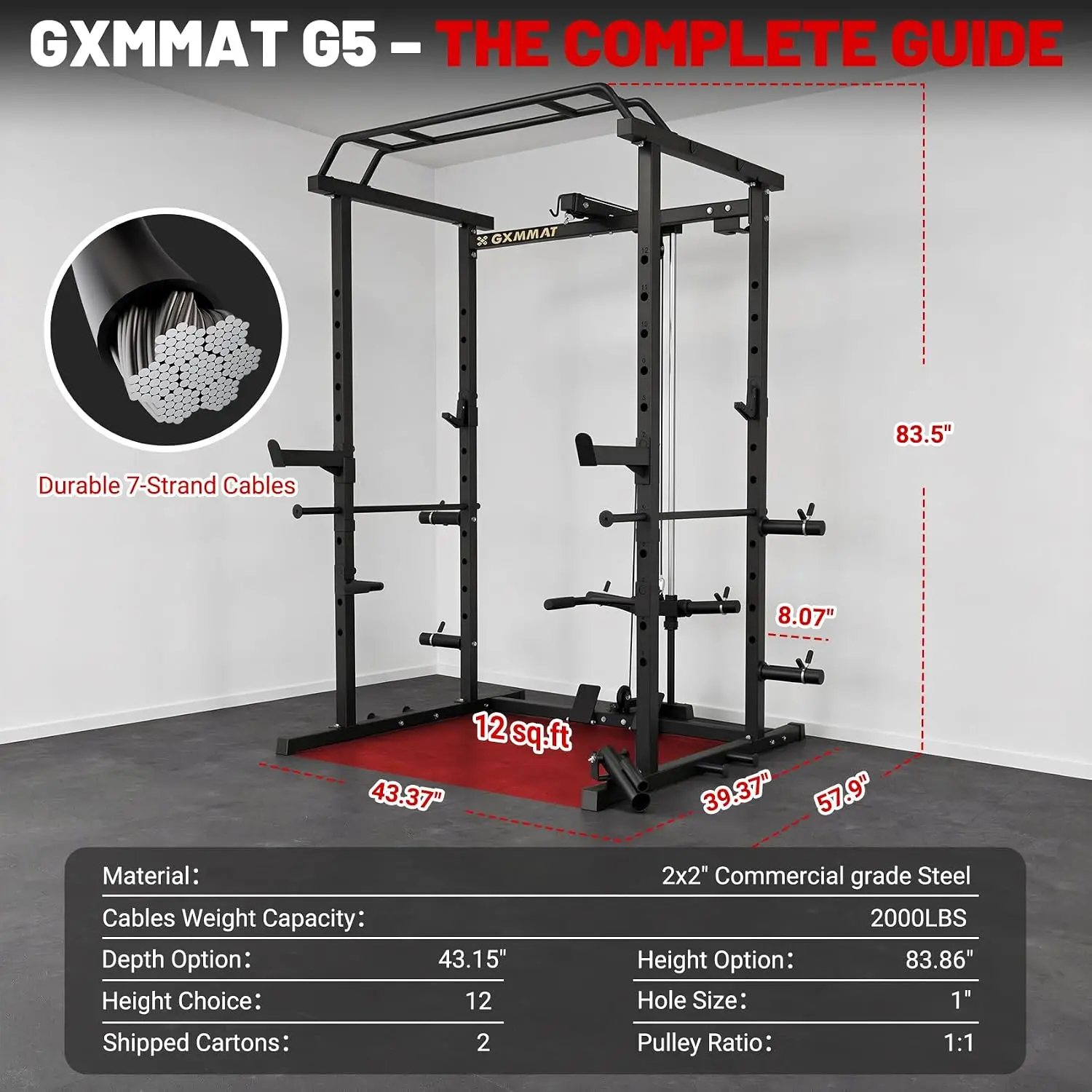 Multi-Function Power Cage with LAT Pulldown & Squat Rack, Heavy-Duty Steel Home Gym Strength Training with Pulley System, Custom