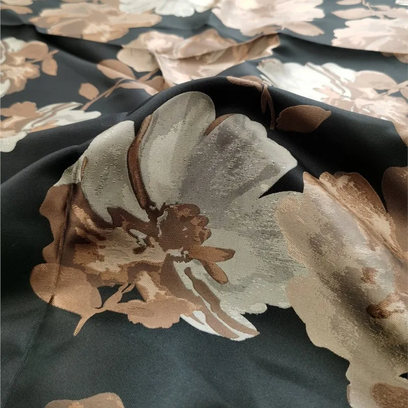 Gaun jacquard yang diwarnai dengan benang yang elegan, jaket ramah kulit, brokat, fashion anti-kerut