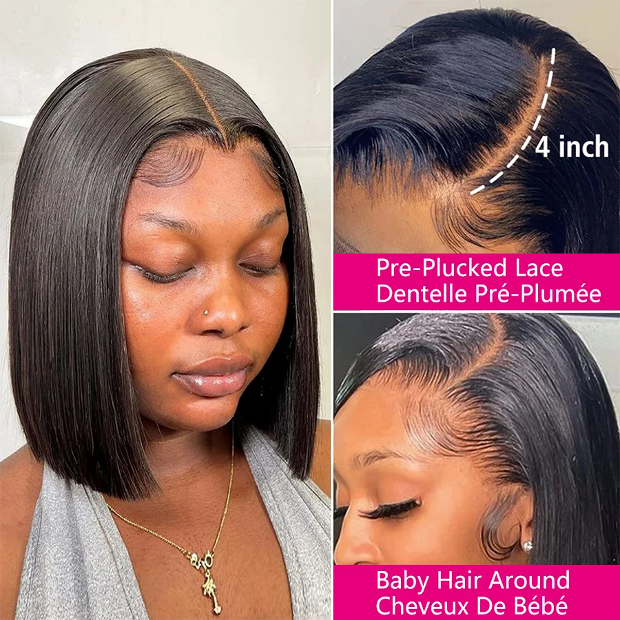 13x4 Short Human Hair Lace Frontal Wig Brazilian Human Hair Wigs Sale On Promotion Straight Bob Wig Transparent Lace Frontal Wig With Baby Hair 3