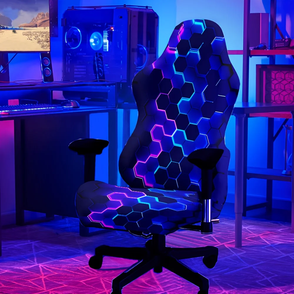 

Набор чехлов для игрового кресла с УФ-реактивным черным светом, светящийся в темноте, с геометрическим сетчатым узором, для компьютерного игрового кресла