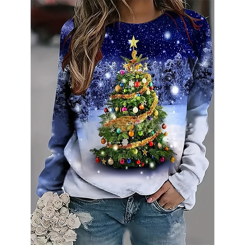 New Christmas Tree 3D Print Sweatshirts Women Autumn Winter O-Neck Hoodies Streetwear Y2k Pullovers Harajuku Tops Woman Clothing