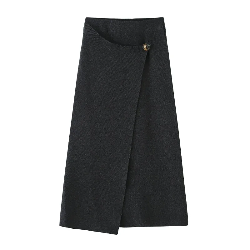 

CharmChant Asymmetric Knitted Skirts for Women Split Elegant Luxury Chic Black Y2k A Line Midi Skirt Winter Autumn Trend 2025
