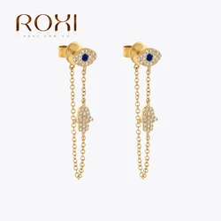 ROXI Vintage Blue Stone Eye with Hand Long Chain Earring For Women Stud Earring Jewelry Pendientes