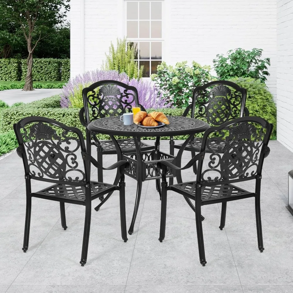 

5 Piece Outdoor Furniture, All-Weather Patio Bistro Sets with 4 Chairs, 35 Inches Round Table with Umbrella Hole,Adjustable Feet