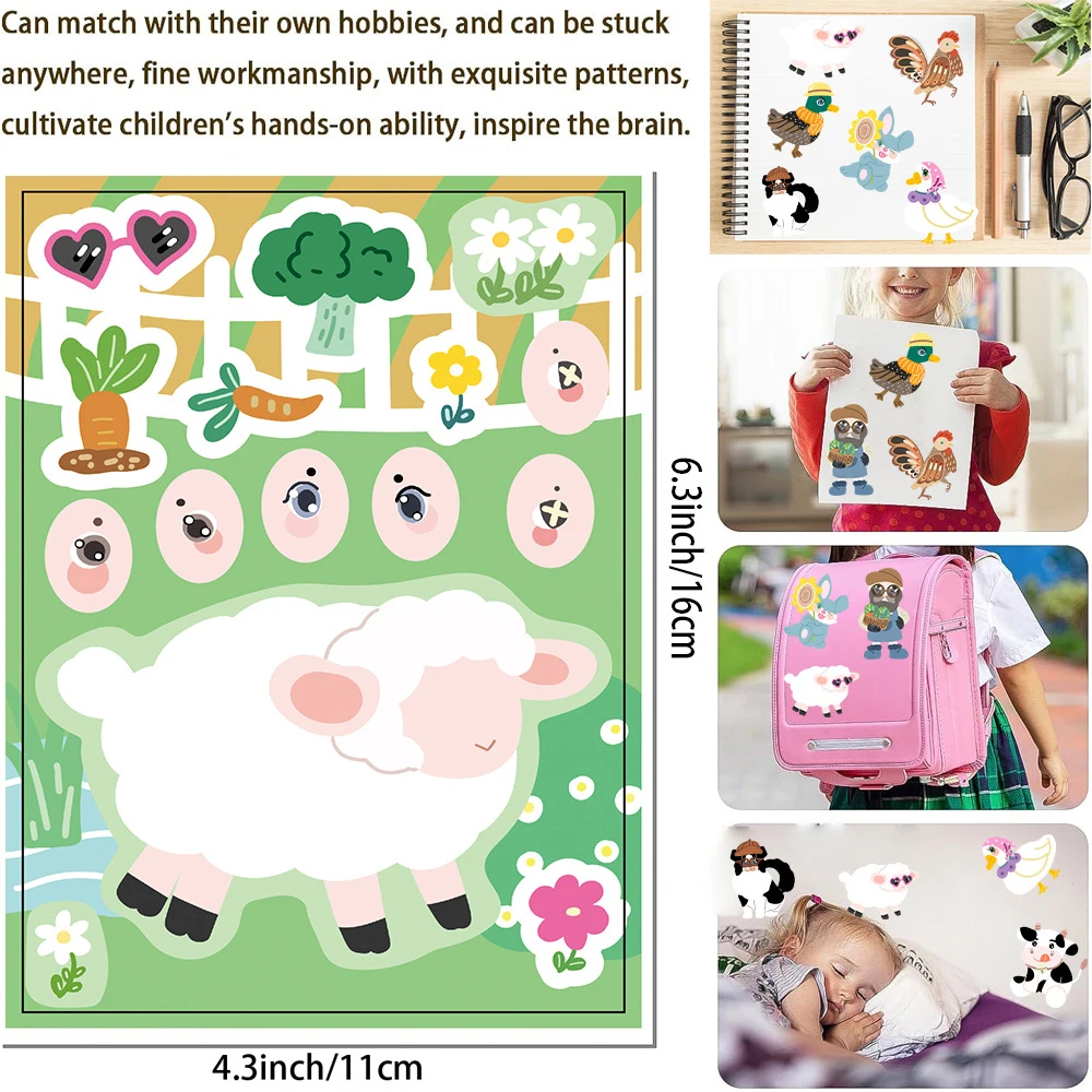 8/16/32 pièces mignon ferme Animal faire un visage Puzzle autocollants chien canard lapin dessin animé assembler Puzzle décalcomanies bricolage jeu enfants fête cadeau