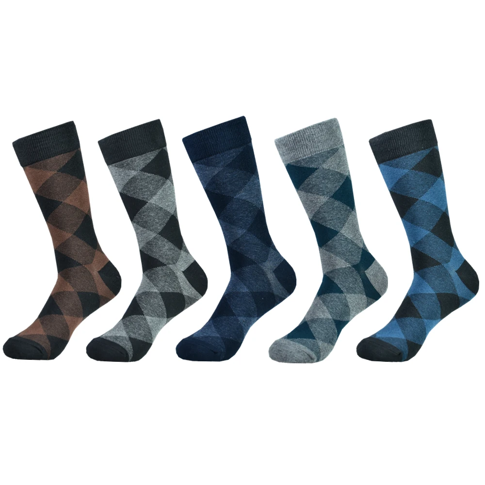 5 Pairs Men\'s Cotton Black Comfy & Breathable Fashion Colorful Dress Socks, For Daily And Outdoor Wearing