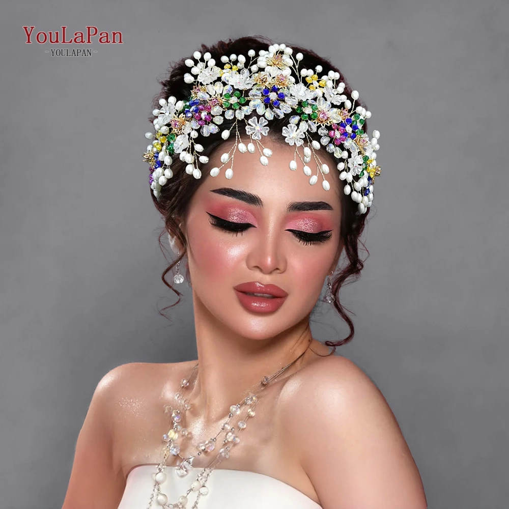 

YouLaPan Luxury Bride Flower Headband Pearl Crystal Wedding Headpieces Hair Jewelry Women Princess photography Headwear HP933